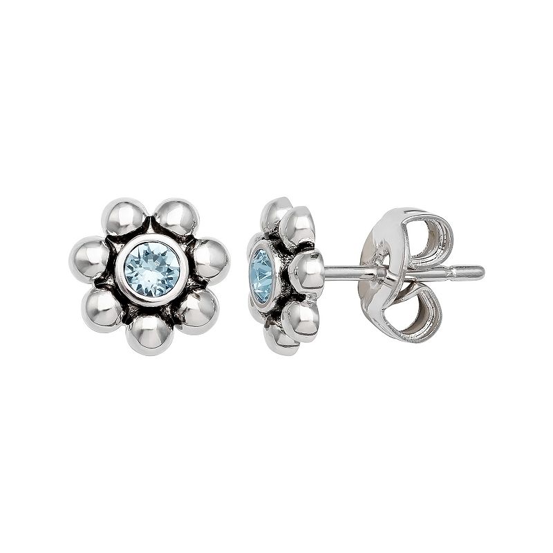 Brilliance Fine Silver-Plated Crystal Flower Birthstone Stud Earrings, Wome