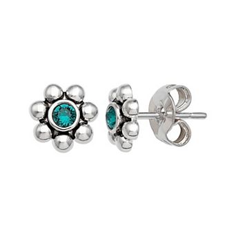 Brilliance Fine Silver-Plated Crystal Flower Birthstone Stud Earrings