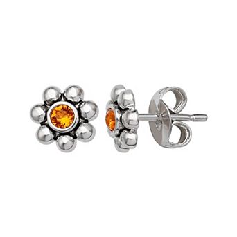 Brilliance Fine Silver-Plated Crystal Flower Birthstone Stud Earrings