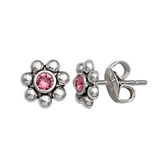 Brilliance Fine Silver-Plated Crystal Flower Birthstone Stud Earrings