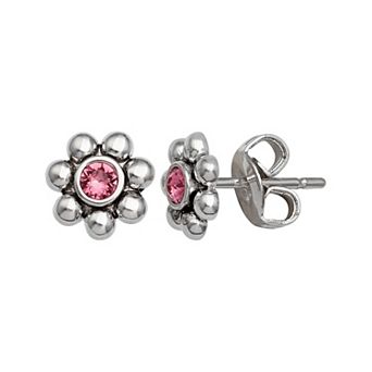 Brilliance Fine Silver-Plated Crystal Flower Birthstone Stud Earrings