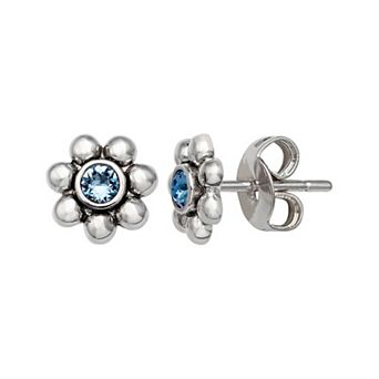 Brilliance Fine Silver-Plated Crystal Flower Birthstone Stud Earrings