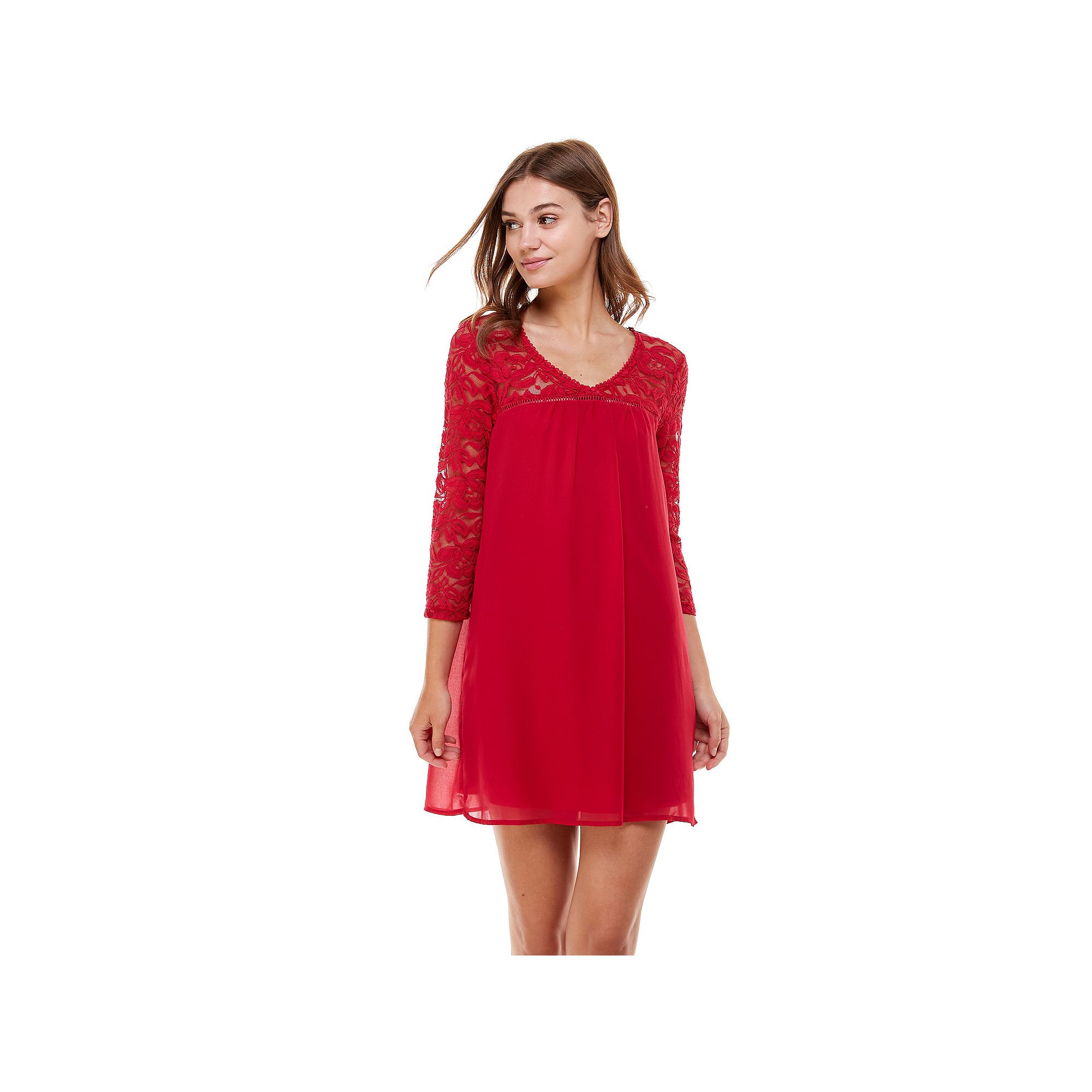 Juniors As U Wish Lace-Sleeve Shift Dress, Womens, Size: Large, Red
