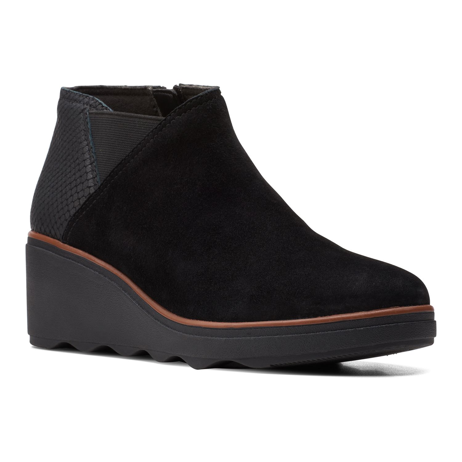 clarks black leather wedge ankle boots