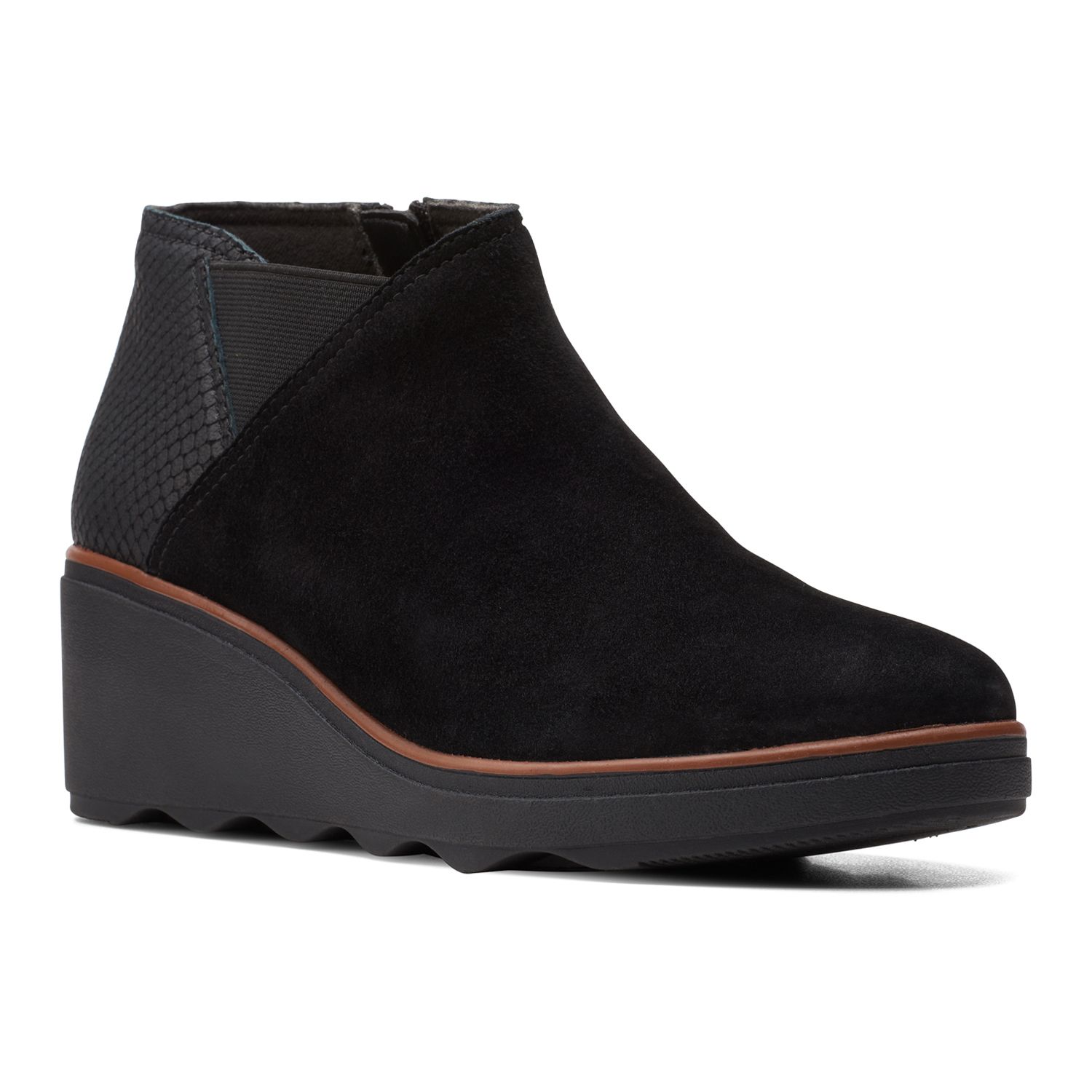 clarks black wedge boots