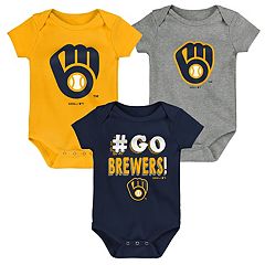 Majestic Milwaukee Brewers Baby/Infant Triple Play II 3 Piece Creeper Set 