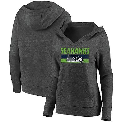 Women's Fanatics Branded Heathered Charcoal Seattle Seahawks First String V-Neck Pullover Hoodie