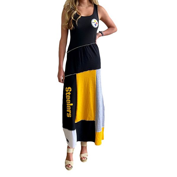 Women's Pittsburgh Steelers Refried Apparel Black/Gold Sustainable Hooded  Mini Dress