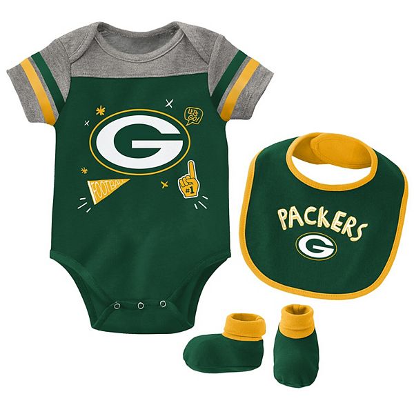Newborn & Infant Green Green Bay Packers Tackle Bodysuit Bib & Booties Set Newborn & Infant Green Green Bay Packers Tackle Bodysuit Bib & Booties Set
