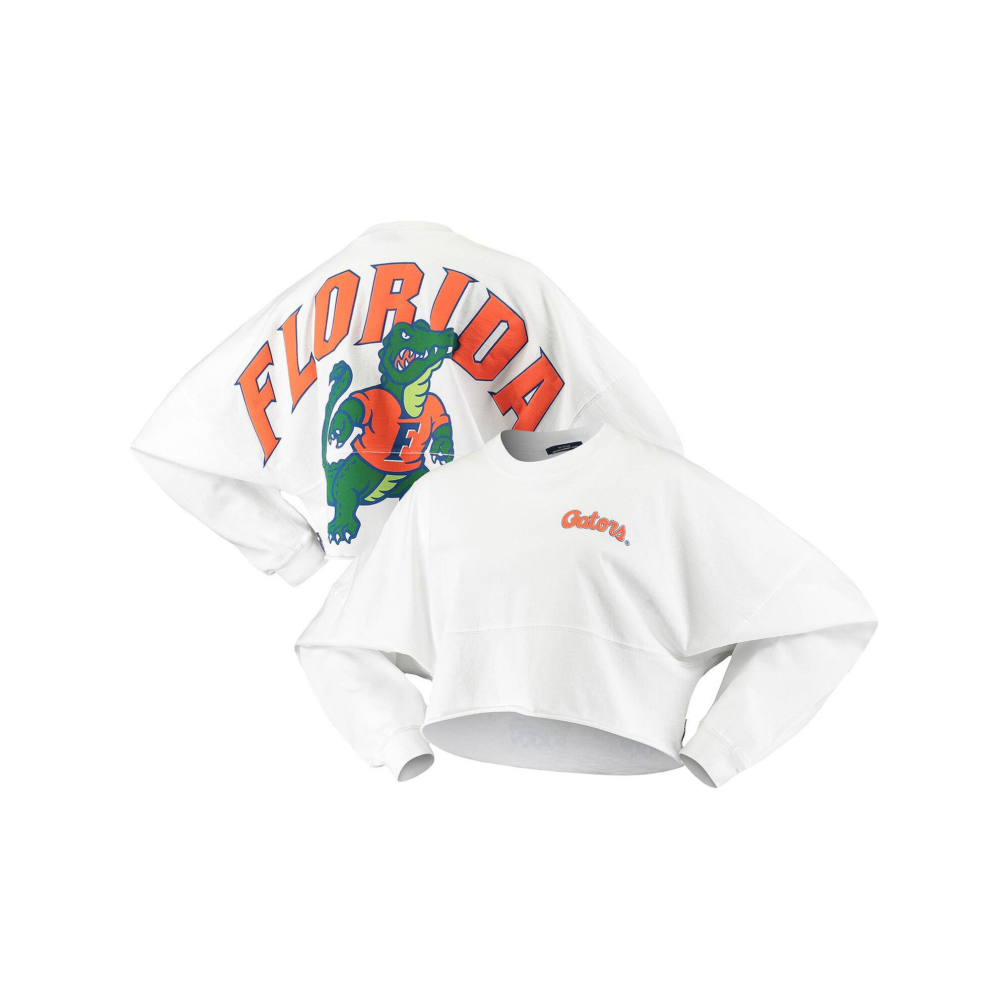 Womens White Florida Gators Raw Hem Cropped Spirit Jersey Long Sleeve T-Sh