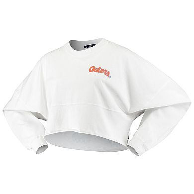 Women's White Florida Gators Raw Hem Cropped Spirit Jersey Long Sleeve T-Shirt