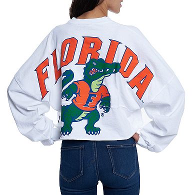 Women's White Florida Gators Raw Hem Cropped Spirit Jersey Long Sleeve T-Shirt