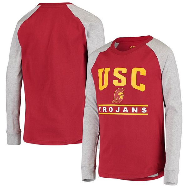 Youth Cardinal/Heathered Gray USC Trojans Classic Raglan Long Sleeve T ...