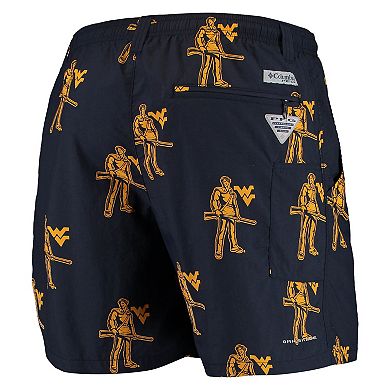 Men's Columbia Navy West Virginia Mountaineers PFG Backcast II Omni-Shade Hybrid Shorts