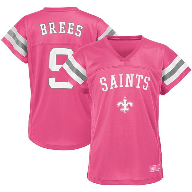 Girls Youth Drew Brees Pink New Orleans Saints Fashion Fan Gear V-Neck T- Shirt