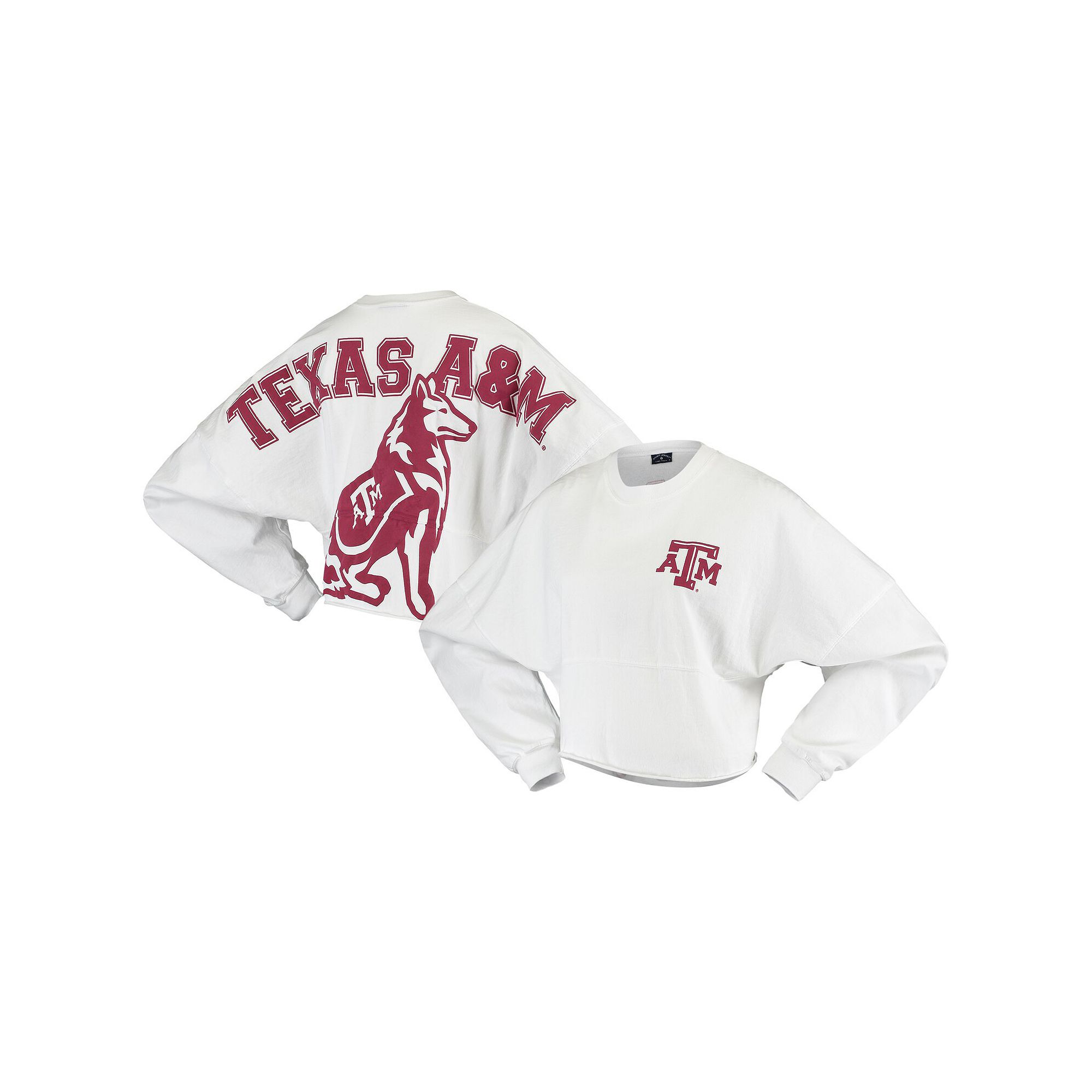 Womens White Texas A&M Aggies Raw Hem Cropped Spirit Jersey Long Sleeve T-