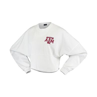 Women's White Texas A&M Aggies Raw Hem Cropped Spirit Jersey Long Sleeve T-Shirt