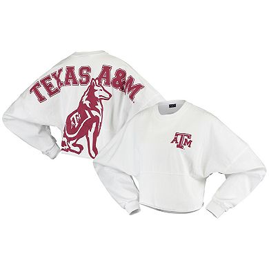 Women's White Texas A&M Aggies Raw Hem Cropped Spirit Jersey Long Sleeve T-Shirt