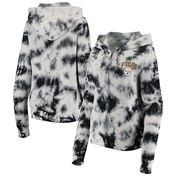 Women's New Era Black Pittsburgh Steelers Tie Dye Fleece Full-Zip Hoodie