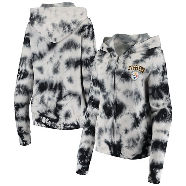 Women's New Era Black Pittsburgh Steelers Tie Dye Fleece Full-Zip Hoodie 