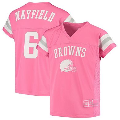 Girls Youth Baker Mayfield Pink Cleveland Browns Fashion Fan Gear V-Neck T-Shirt