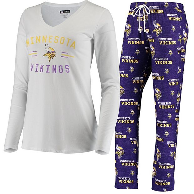 Women's Concepts Sport White/Purple Minnesota Vikings Zest Long Sleeve  V-Neck T-Shirt & Pants