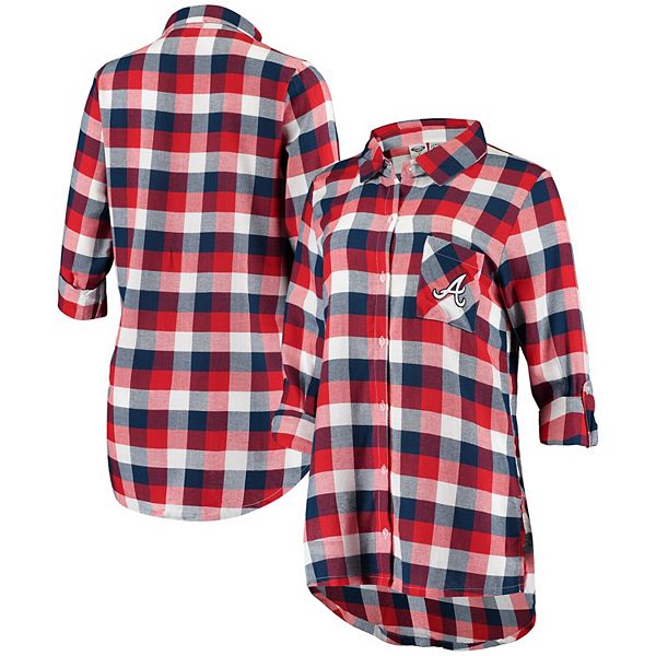 Atlanta Braves Women's Flannel Button-Up Long Sleeve Shirt - Navy