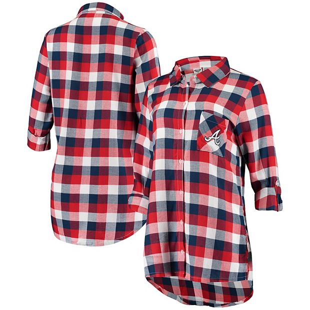 Women's Concepts Sport Navy/Red Atlanta Braves Breakout Flannel Long Sleeve  Nightshirt