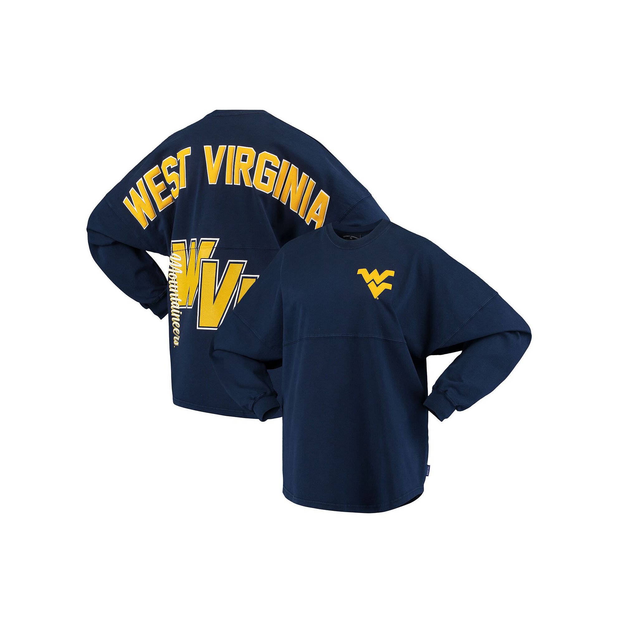Womens Navy West Virginia Mountaineers Loud n Proud Spirit Jersey T-Shirt,