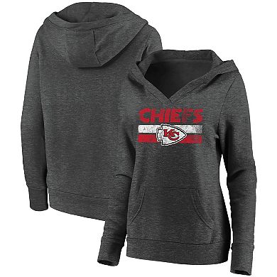 Women's Fanatics Branded Heathered Charcoal Kansas City Chiefs First String V-Neck Pullover Hoodie