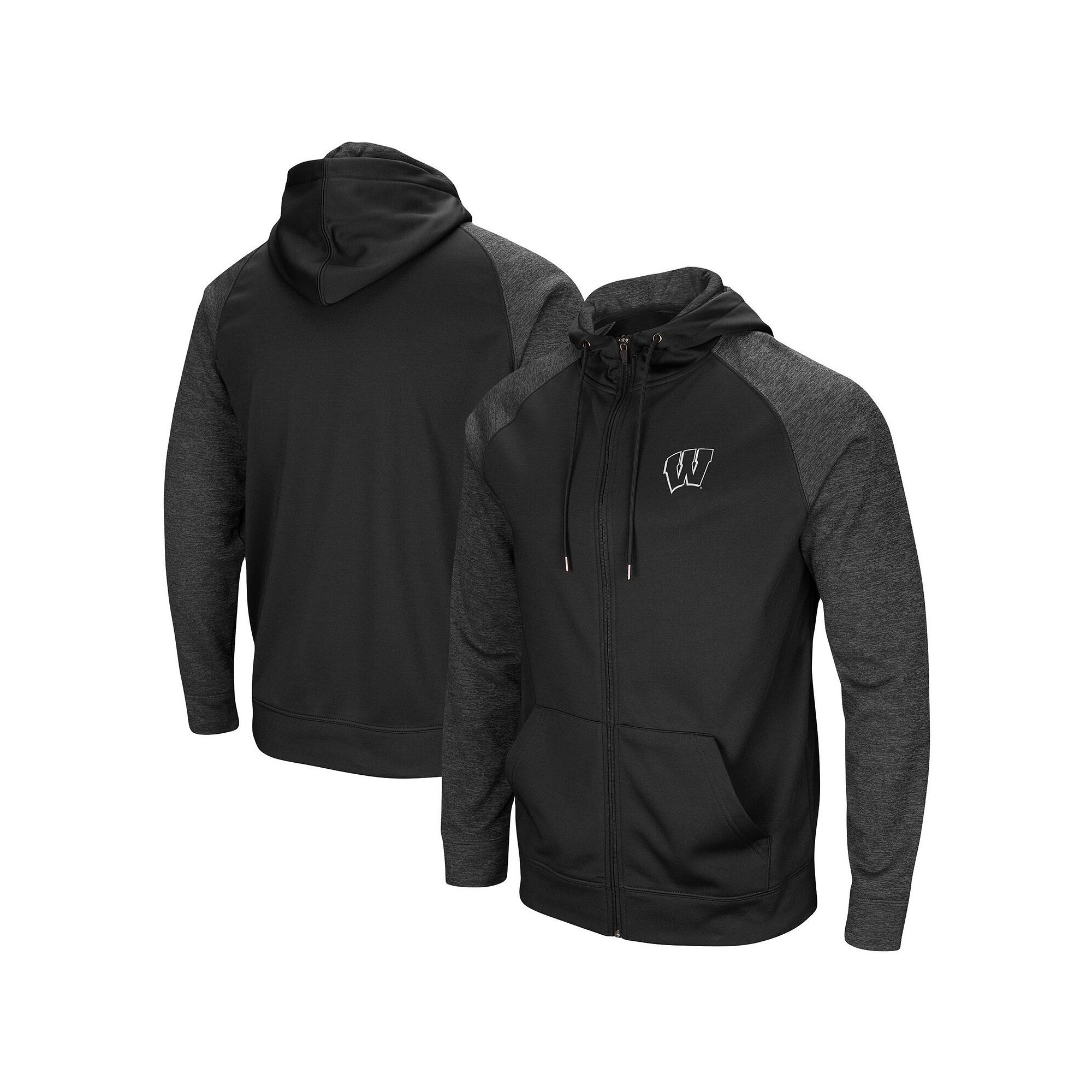 Mens Colosseum Black Wisconsin Badgers Big & Tall Blackout Raglan Full-Zip