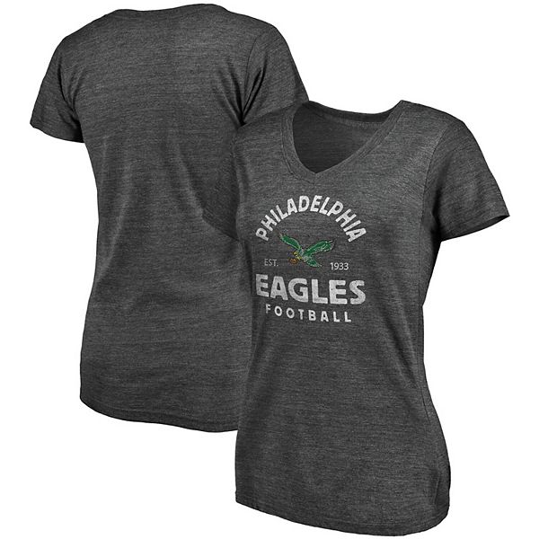 Women's Fanatics Branded Charcoal/White Philadelphia Eagles Vintage Arch  3/4-Sleeve T-Shirt 