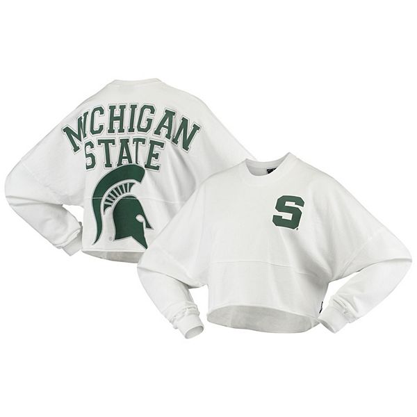 Women's White Michigan State Spartans Raw Hem Cropped Spirit Jersey Long  Sleeve T-Shirt