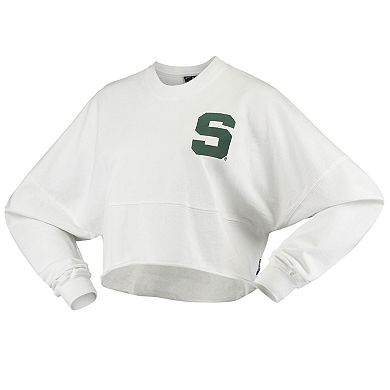 Women's White Michigan State Spartans Raw Hem Cropped Spirit Jersey Long Sleeve T-Shirt