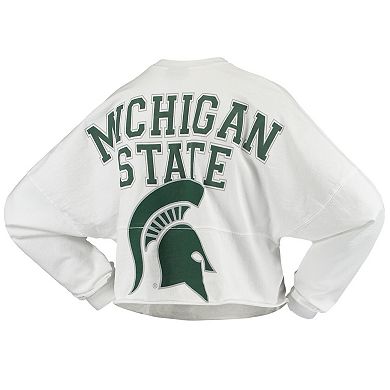 Women's White Michigan State Spartans Raw Hem Cropped Spirit Jersey Long Sleeve T-Shirt