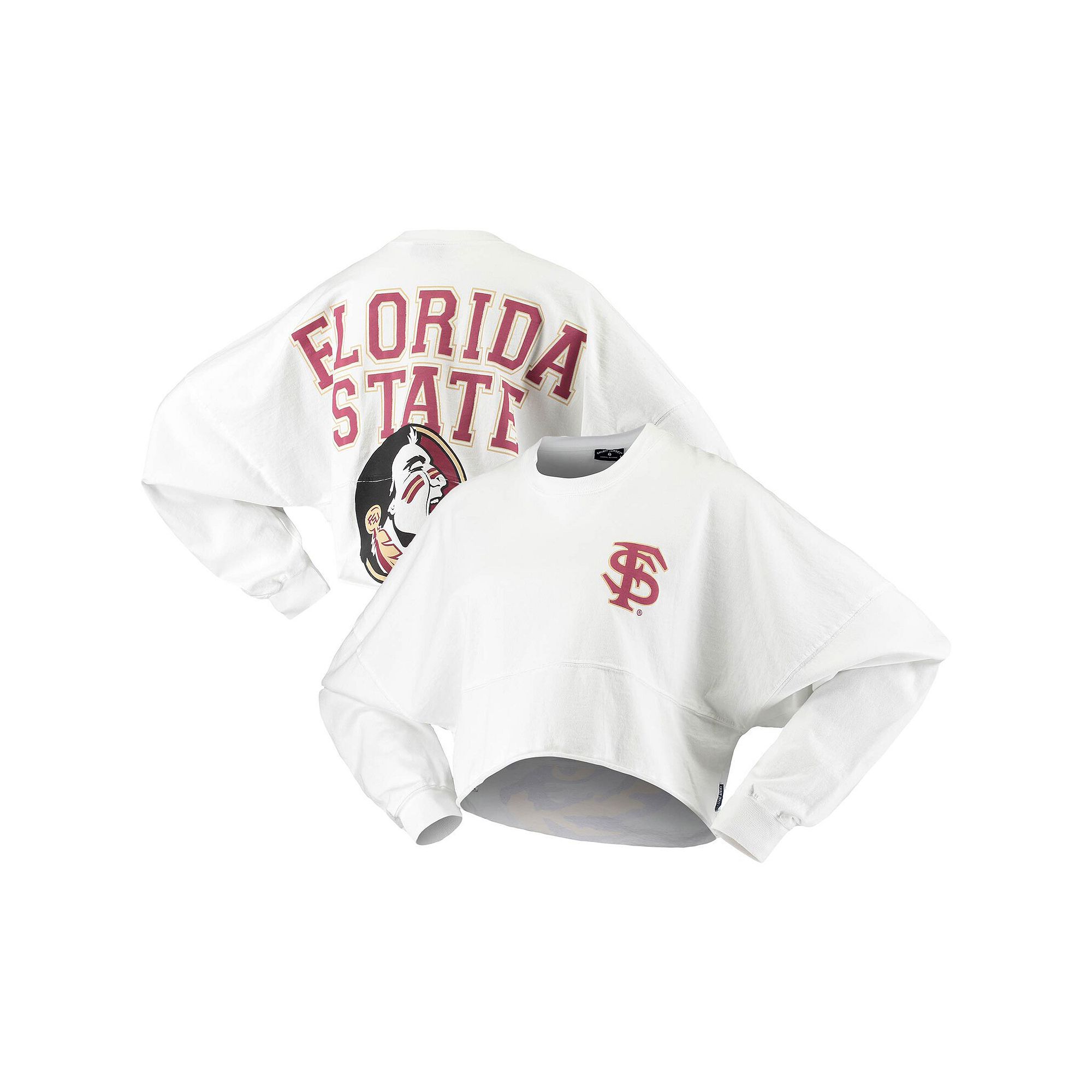 Womens White Florida State Seminoles Raw Hem Cropped Spirit Jersey Long Sl