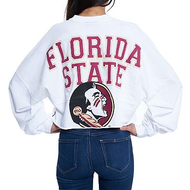 Women's White Florida State Seminoles Raw Hem Cropped Spirit Jersey Long Sleeve T-Shirt