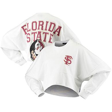 Women's White Florida State Seminoles Raw Hem Cropped Spirit Jersey Long Sleeve T-Shirt