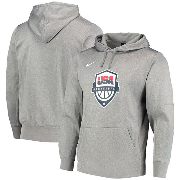 Men S Nike Heathered Gray Usa Basketball Logo Performance Pullover Hoodie