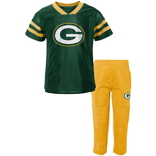 Toddler Green/Gold Green Bay Packers Training Camp V-Neck T-Shirt & Pants  Set