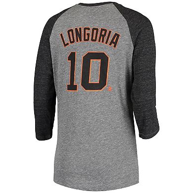 Women's 5th & Ocean by New Era Evan Longoria Gray San Francisco Giants Script Name & Number Raglan Tri-Blend 3/4-Sleeve T-Shirt