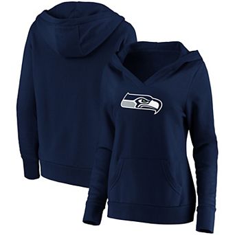 Women's Fanatics Branded College Navy Seattle Seahawks Primary Team Logo V-Neck Pullover Hoodie