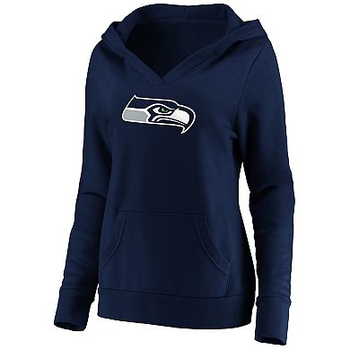 Women's Fanatics Branded College Navy Seattle Seahawks Primary Team Logo V-Neck Pullover Hoodie
