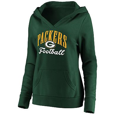 Women's Fanatics Branded Green Green Bay Packers Team Victory Script Crossover Pullover Hoodie