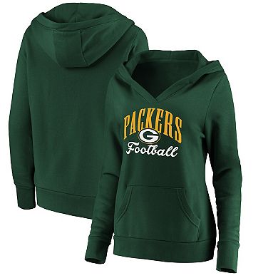 Women's Fanatics Branded Green Green Bay Packers Team Victory Script Crossover Pullover Hoodie
