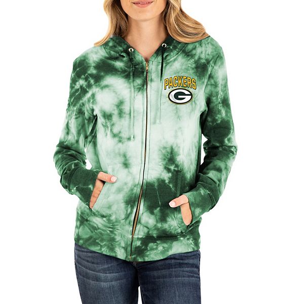 Green Bay Packers Women's Cropped Tie-Dye Fleece Pullover