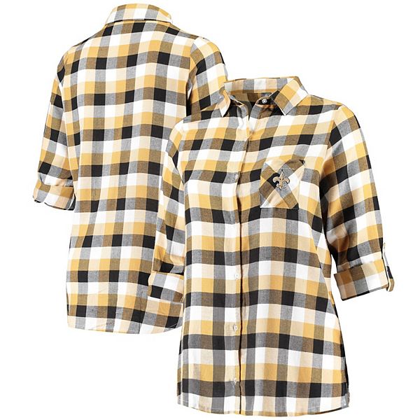 Women's Concepts Sport Black/Gold Pittsburgh Steelers Mainstay Flannel  Full-Button Long Sleeve Nightshirt