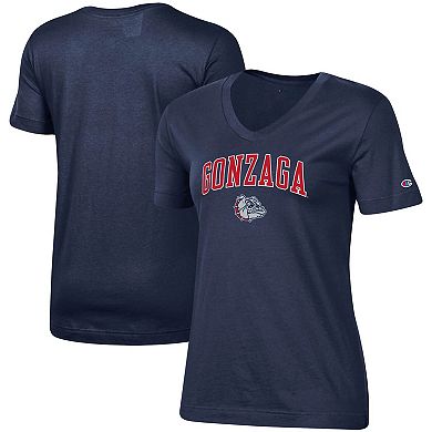 Women's Champion Navy Gonzaga Bulldogs University Arch Logo V-Neck T-Shirt