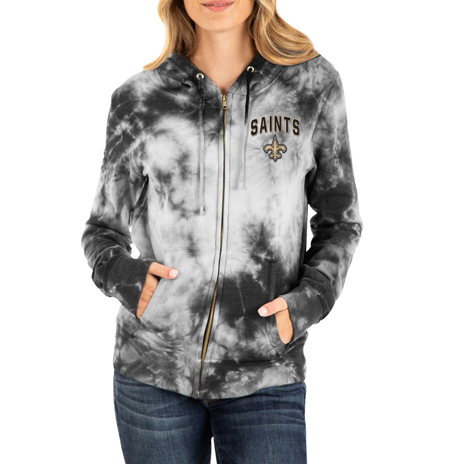 Women's New Era White Chicago Cubs Tie-Dye Full-Zip Hoodie 