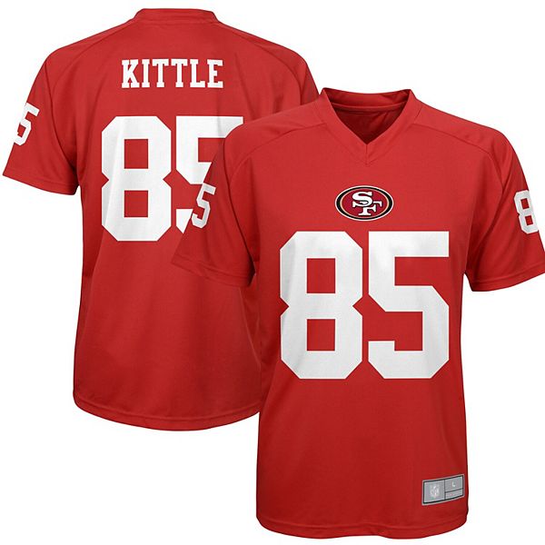 Youth George Kittle Scarlet San Francisco 49ers Performance Player Name &  Number V-Neck Top